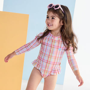 Rainbow Plaid LS Rashie Swimsuit