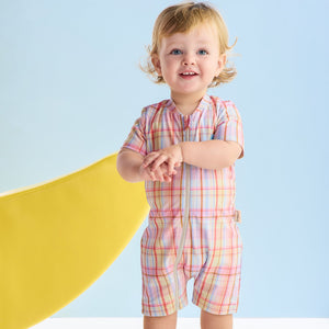 Rainbow Plaid Short Sleeve Swimsuit