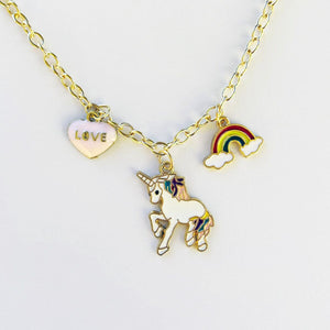 Unicorn, Love & Rainbow Charm Necklace
