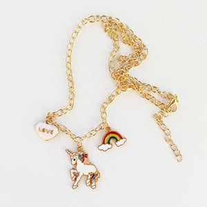 Unicorn, Love & Rainbow Charm Necklace