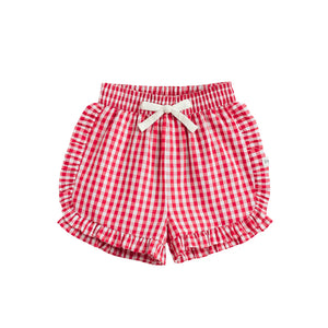 Red Plaid Ruffle Check Shorts