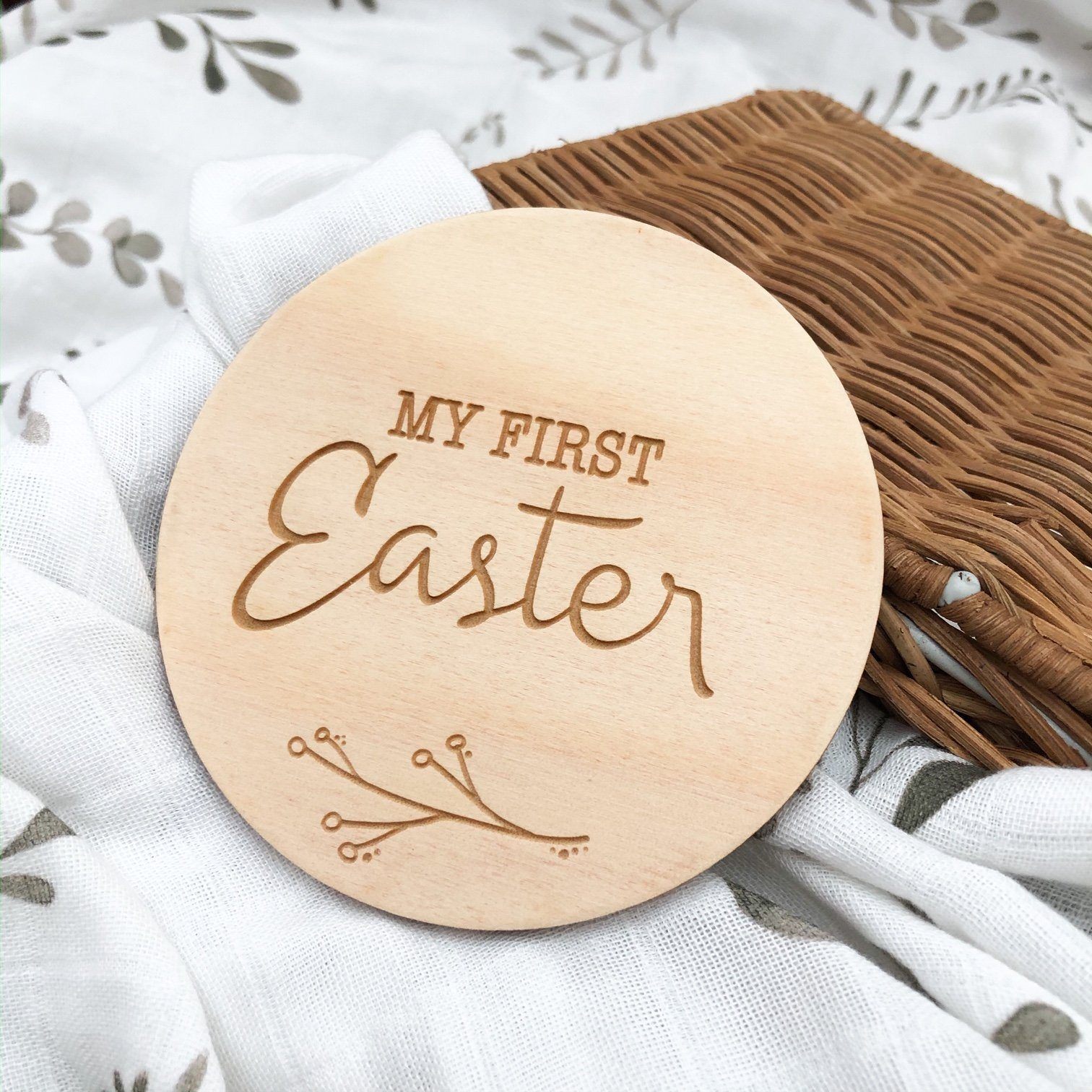 First Easter Wooden Plaque (Natural Foliage)