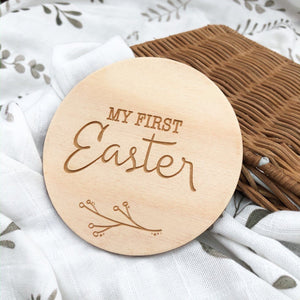 First Easter Wooden Plaque (Natural Foliage)