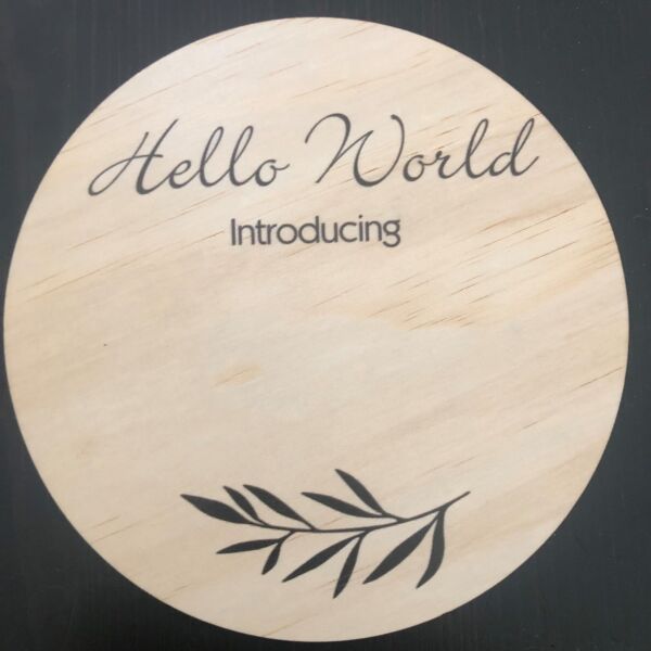 Wood Birth Announcement Disc - Elegant Leaf