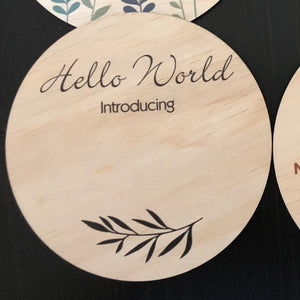 Wood Birth Announcement Disc - Elegant Leaf