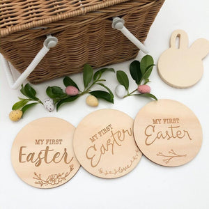 First Easter Wooden Plaque (Natural Foliage)