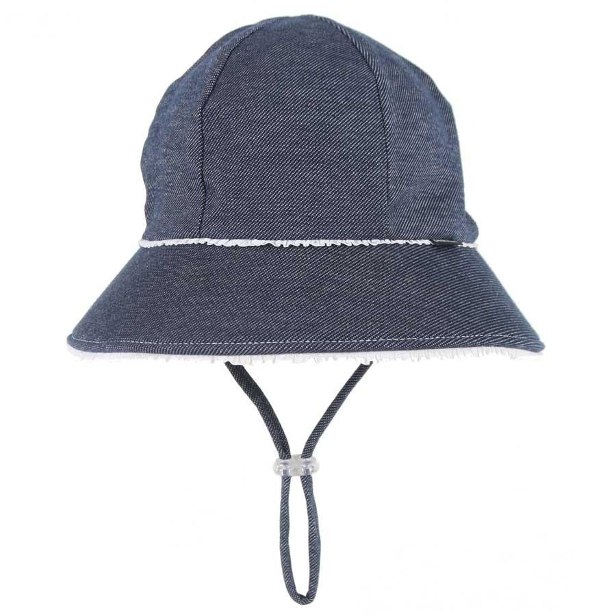 Ponytail Bucket Hat (Denim Ruffle Trim)
