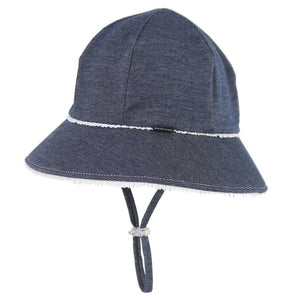 Ponytail Bucket Hat (Denim Ruffle Trim)