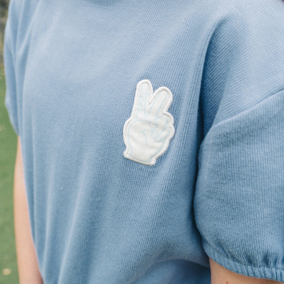 Elastic Waist SS Blue Rib Tee