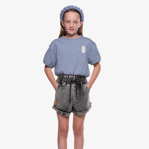 Elastic Waist SS Blue Rib Tee