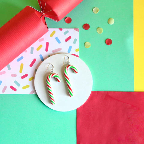 Candy Cane Dangley Earrings (Green/Red)