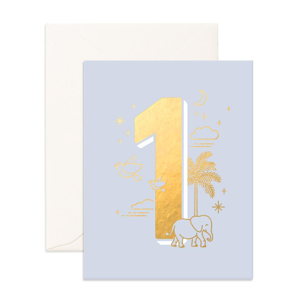 Number 1 Animals Greeting Card (Blue)