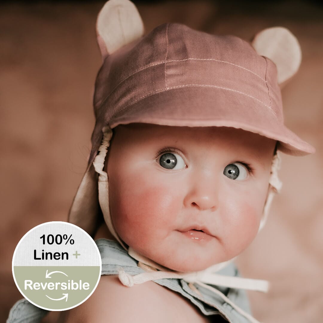 Roamer Baby Reversible Teddy Flap Sun Hat (Rosa/Flax)
