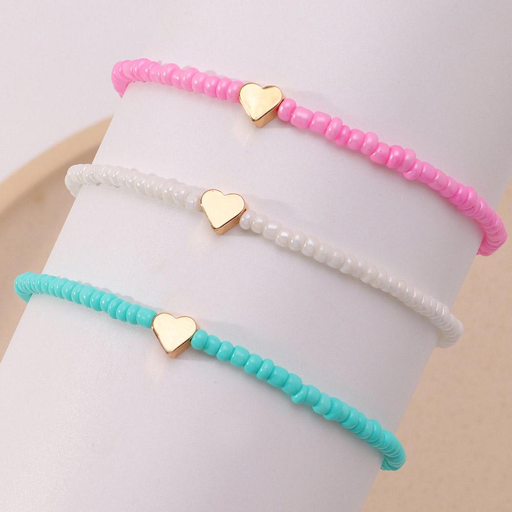 Heart Bead Anklet Set