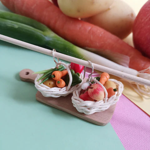 Fruit & Vegie Basket Dangly Earrings