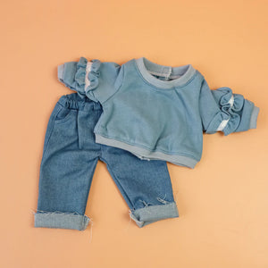 Ruffle Jumper & Denim Pants Set