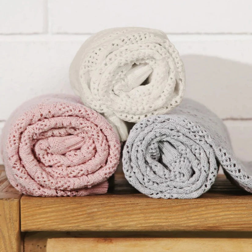 Trellis Open Knit Bassinet Blanket (Milk)