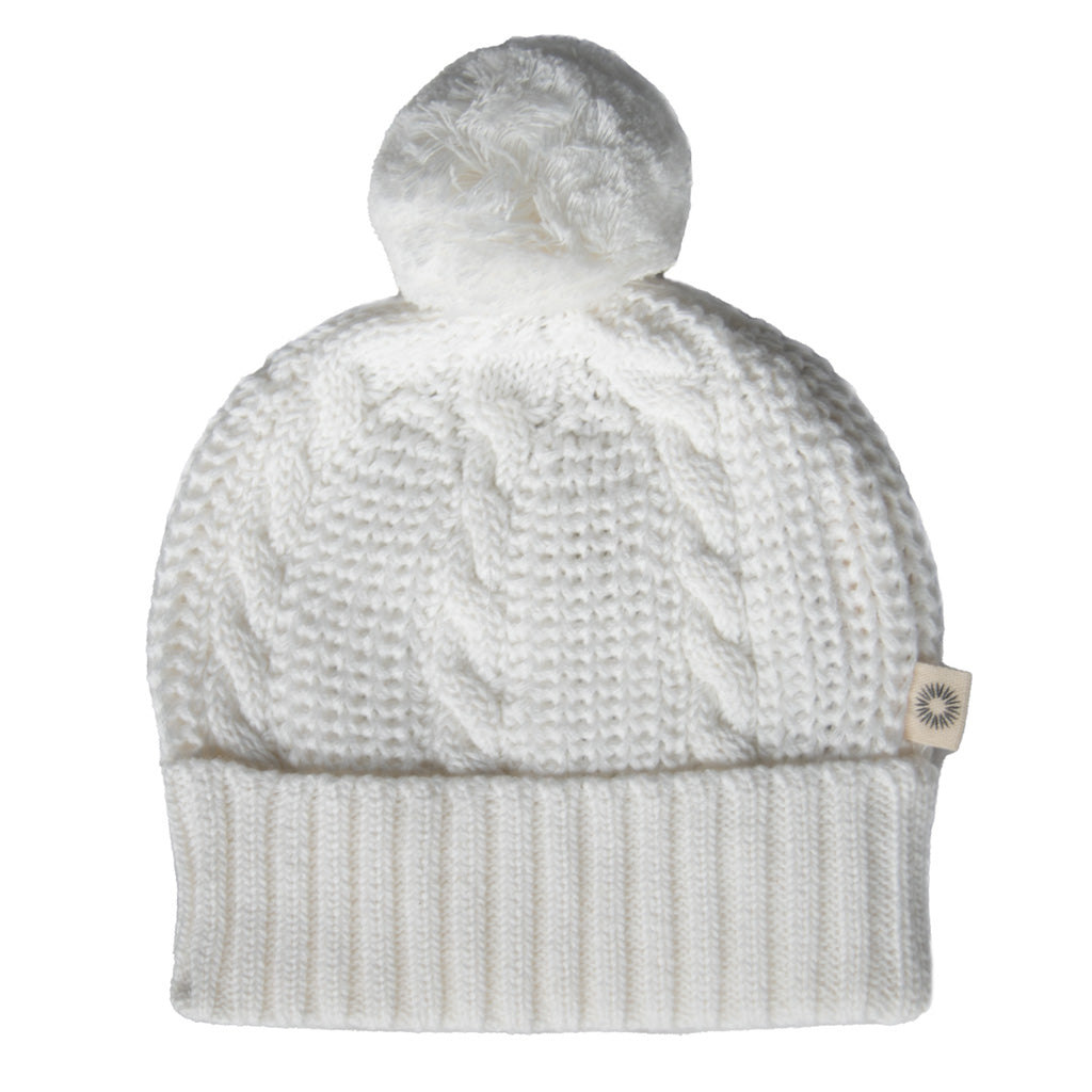 Cable Pom Pom Beanie (Ecru)