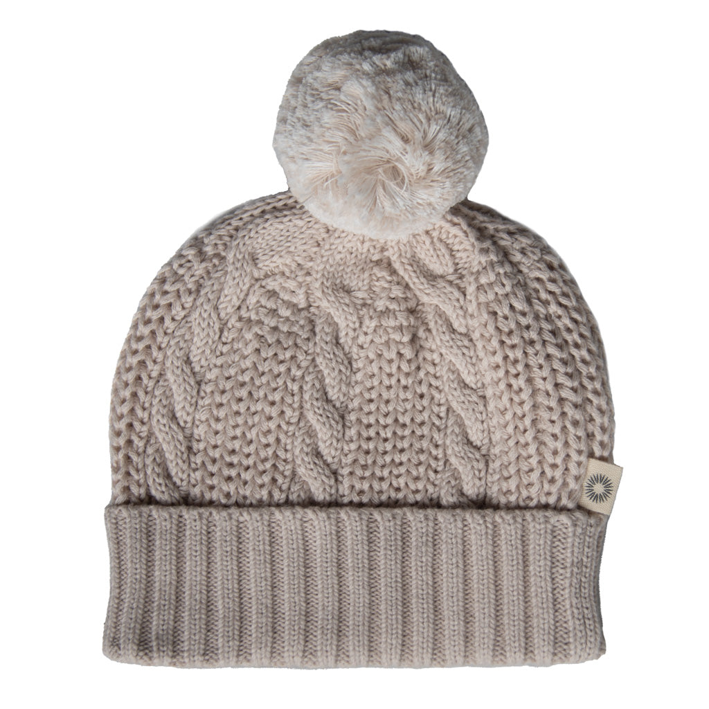 Cable Pom Pom Beanie (Sand)