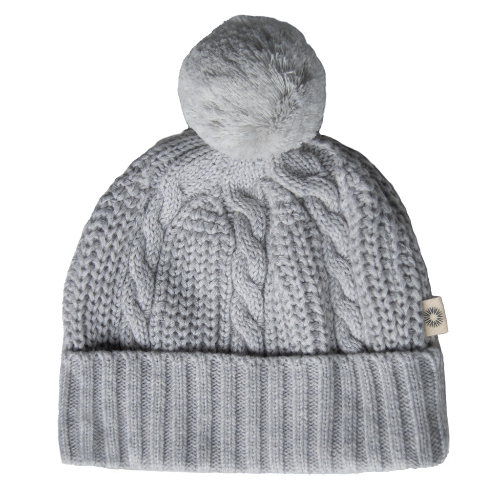 Cable Pom Pom Beanie (Silver)