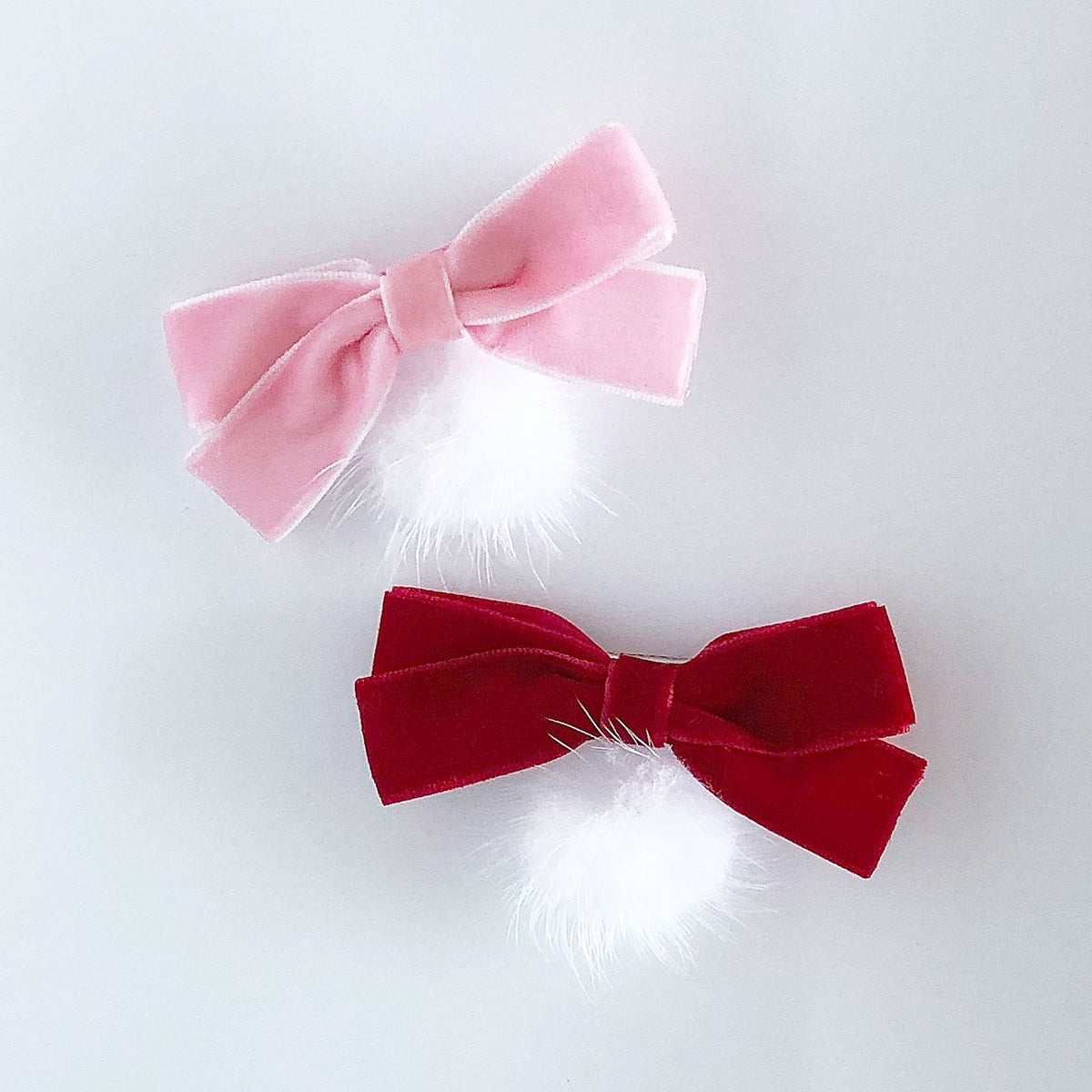 Velvet Pom Pom Bow Clip