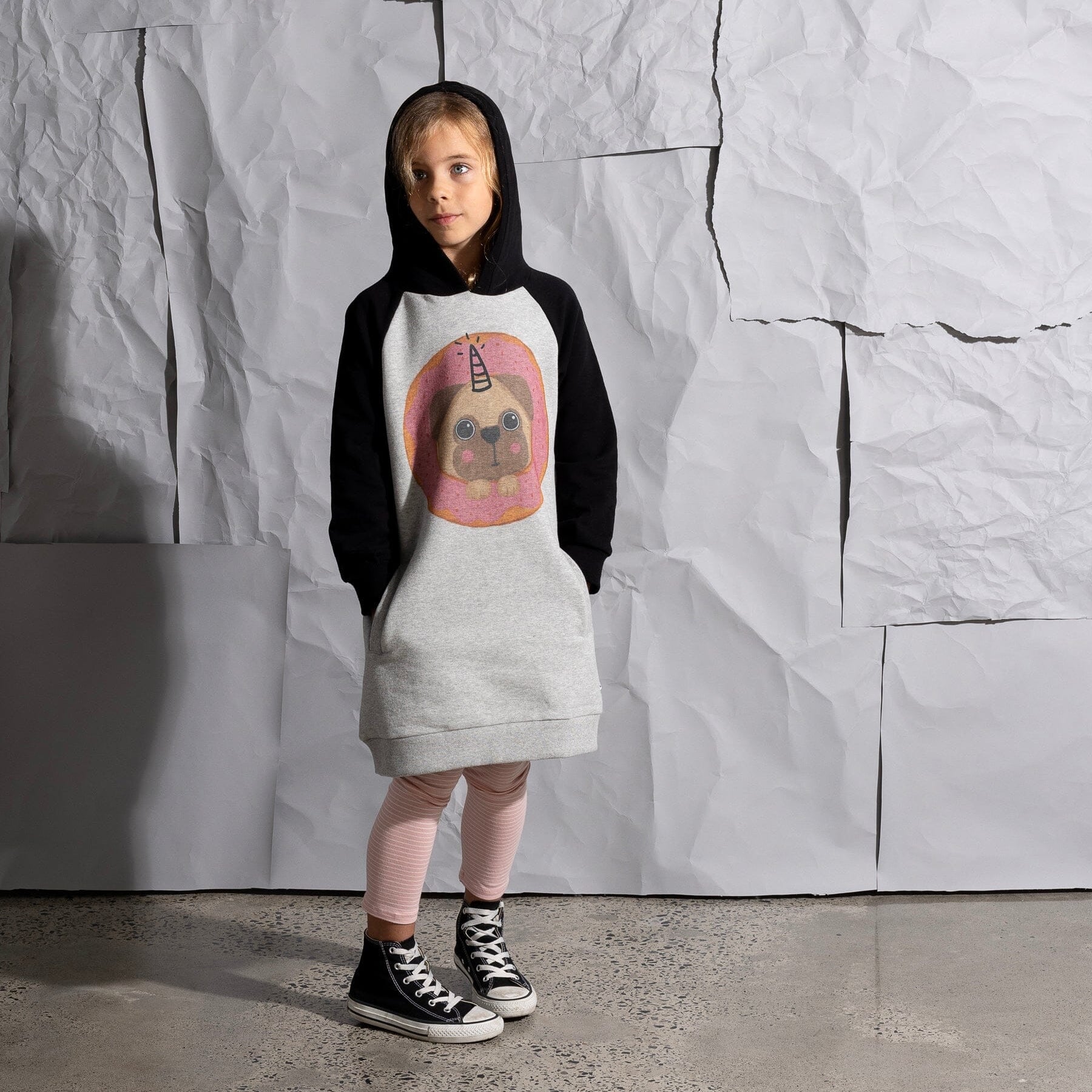 Donut Pug Furry Hoodie Dress
