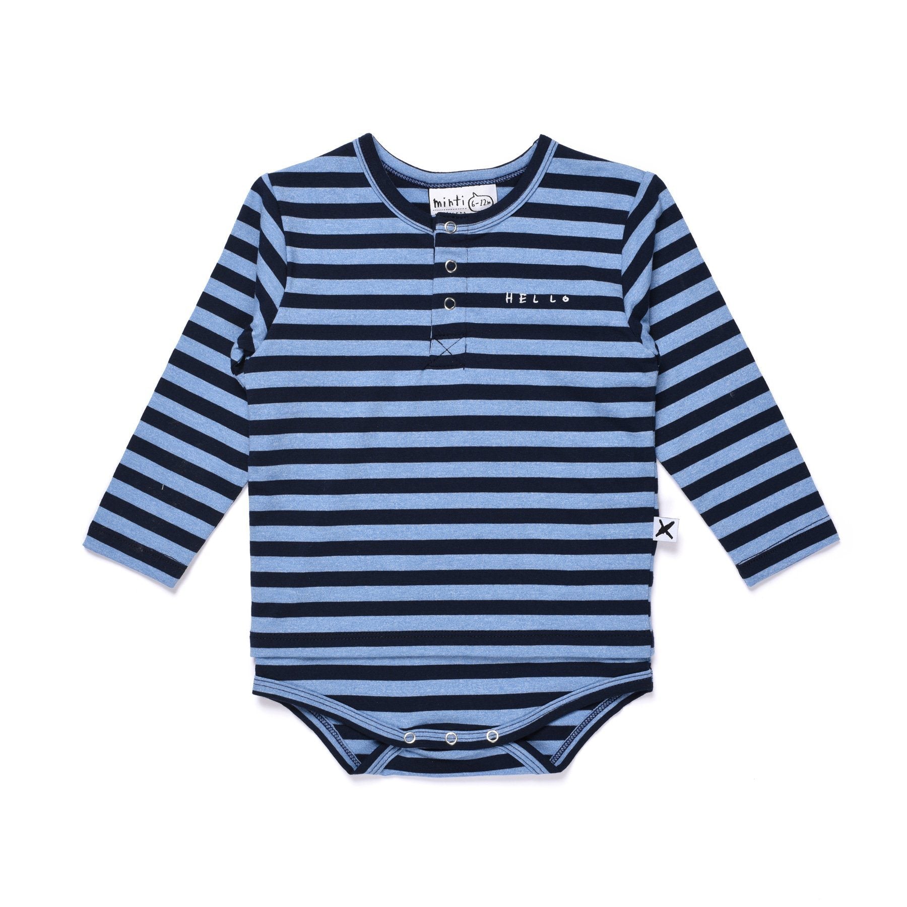 Striped Henley Tee Onesie (Blue/Navy Stripe)