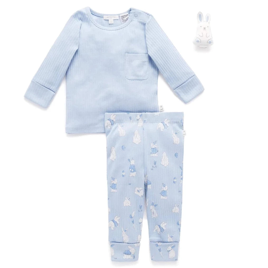 Rib PJ Set & Bunny Toy (Icicle)