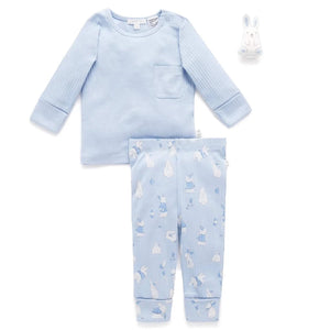Rib PJ Set & Bunny Toy (Icicle)