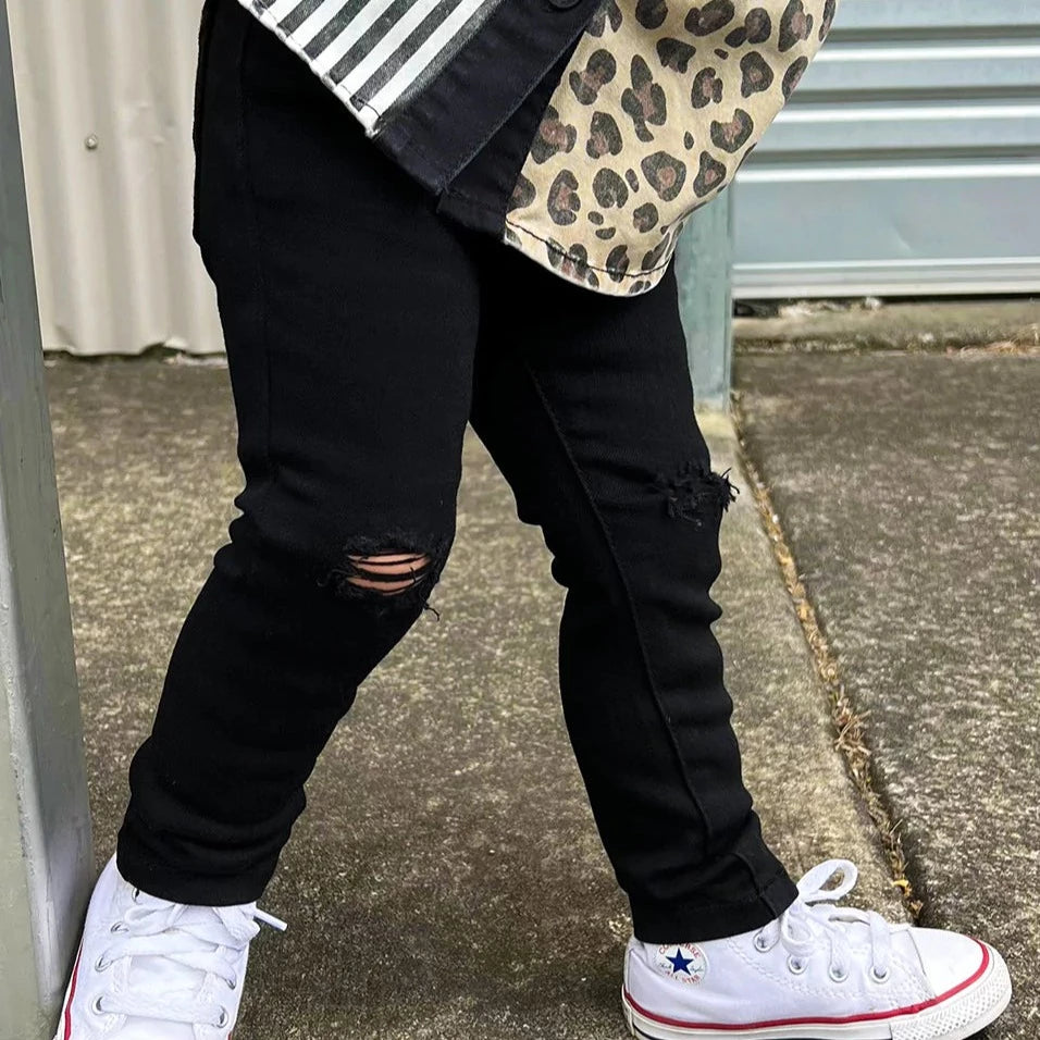 Black Distressed Denim Jeg Jeans - Baby