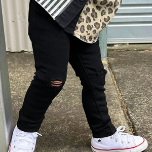 Black Distressed Denim Jeg Jeans - Baby
