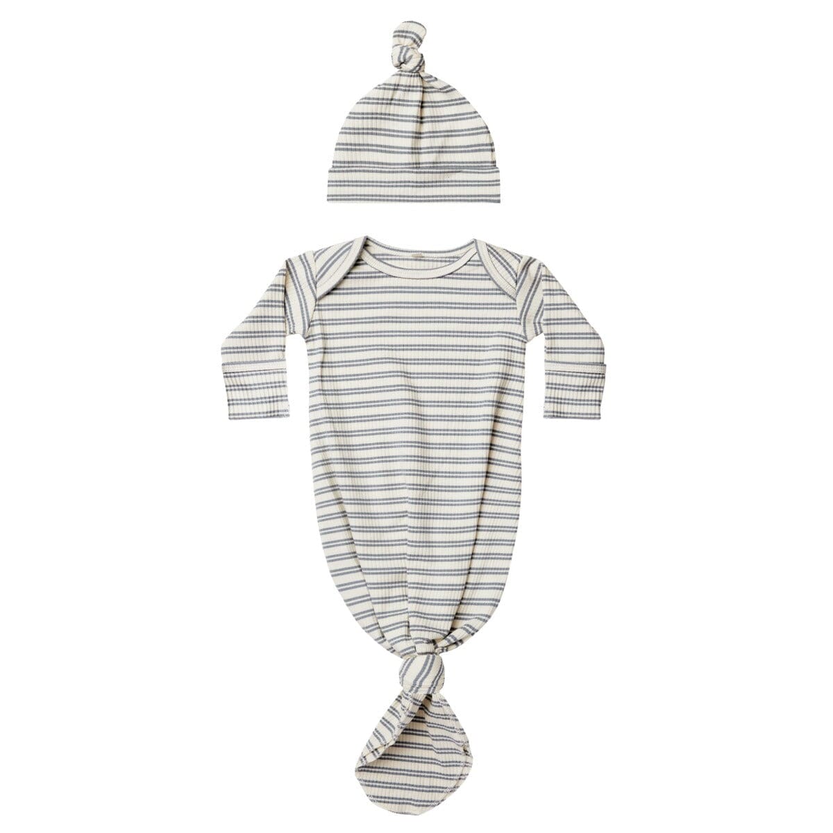 Knotted Baby Gown & Hat Set - Ocean Stripe