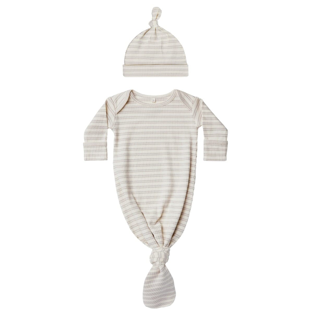 Knotted Baby Gown & Hat Set - Silver Stripe