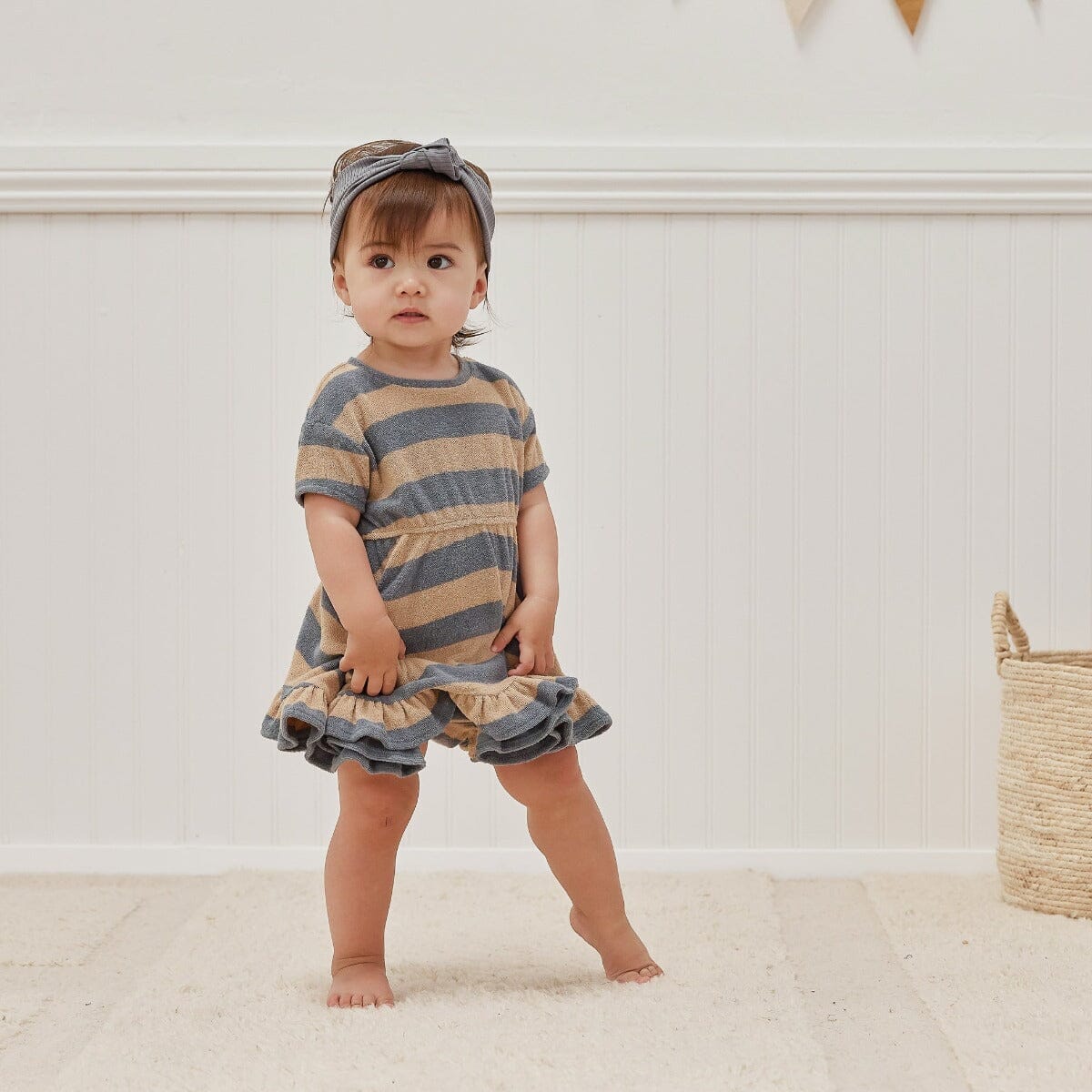 Ocean Latte Stripe Terry Dress Set