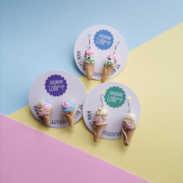 Waffle Cone Double Scoop Dangly Earrings
