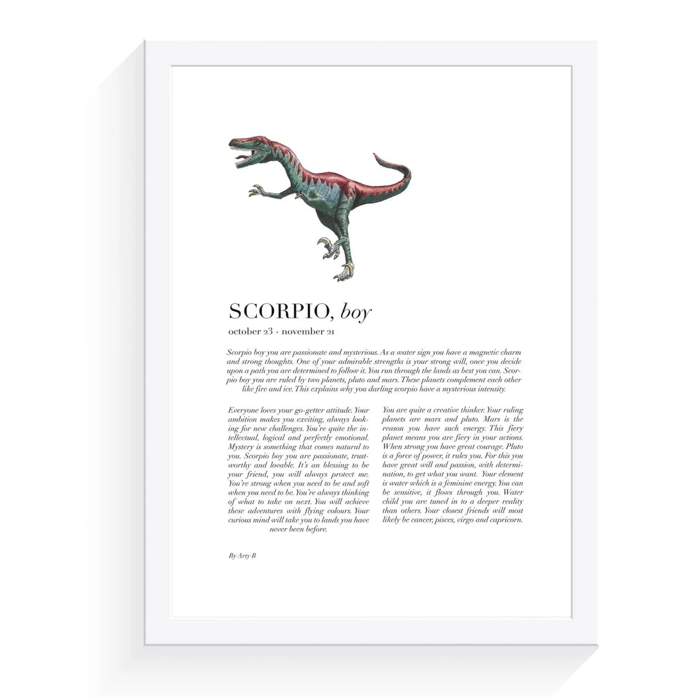 Dinosaur Zodiac A4 Print (Scorpio)