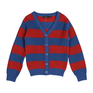 BLUE AND RED STRIPE KNIT CARDIGAN
