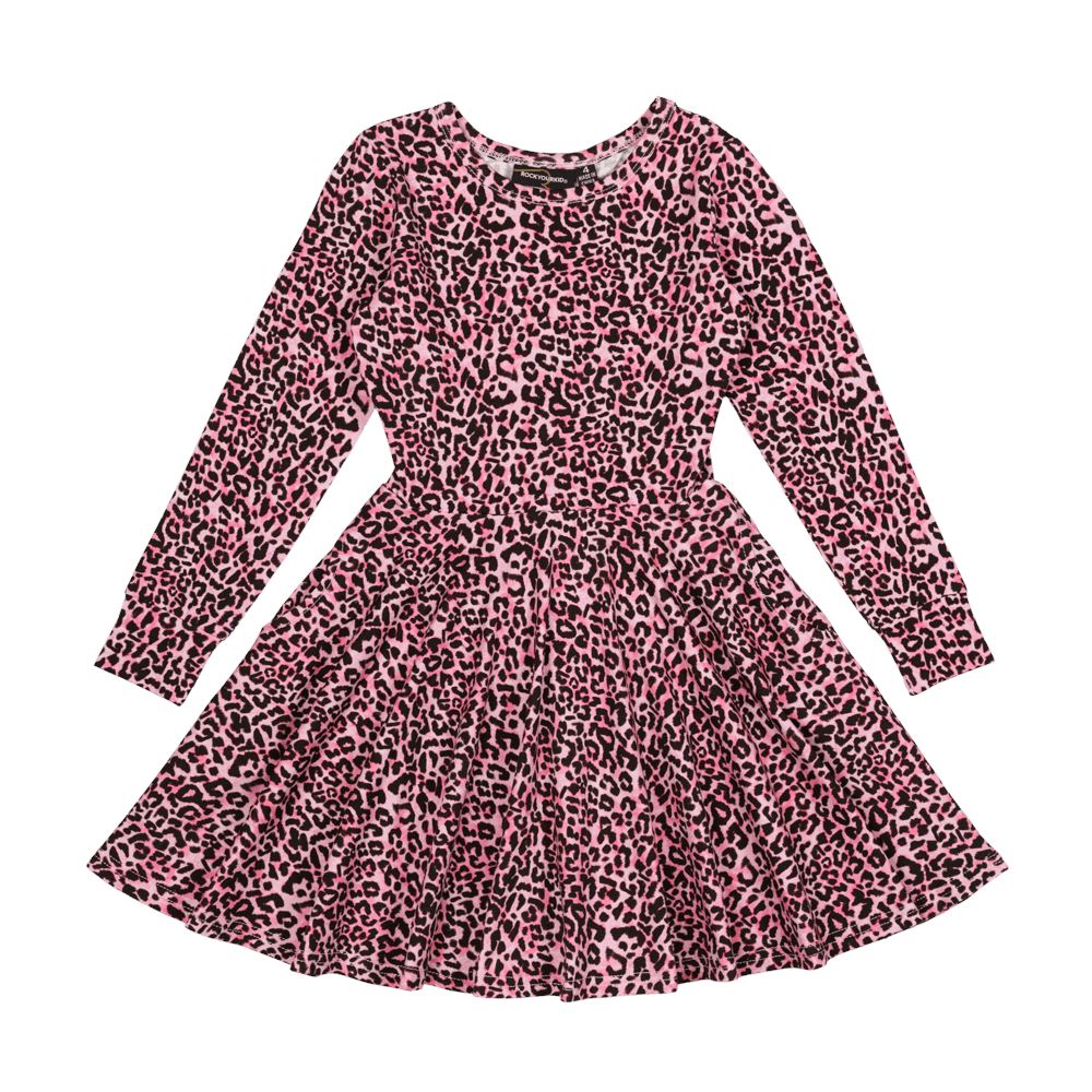 Pink Leopard LS Waisted Dress