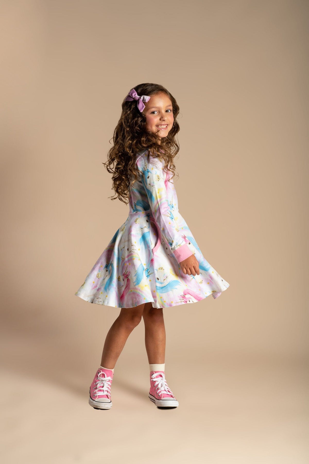 FANTASIA LONG SLEEVE WAISTED DRESS