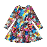ABSTRACT LEOPARD LONG SLEEVE WAISTED DRESS