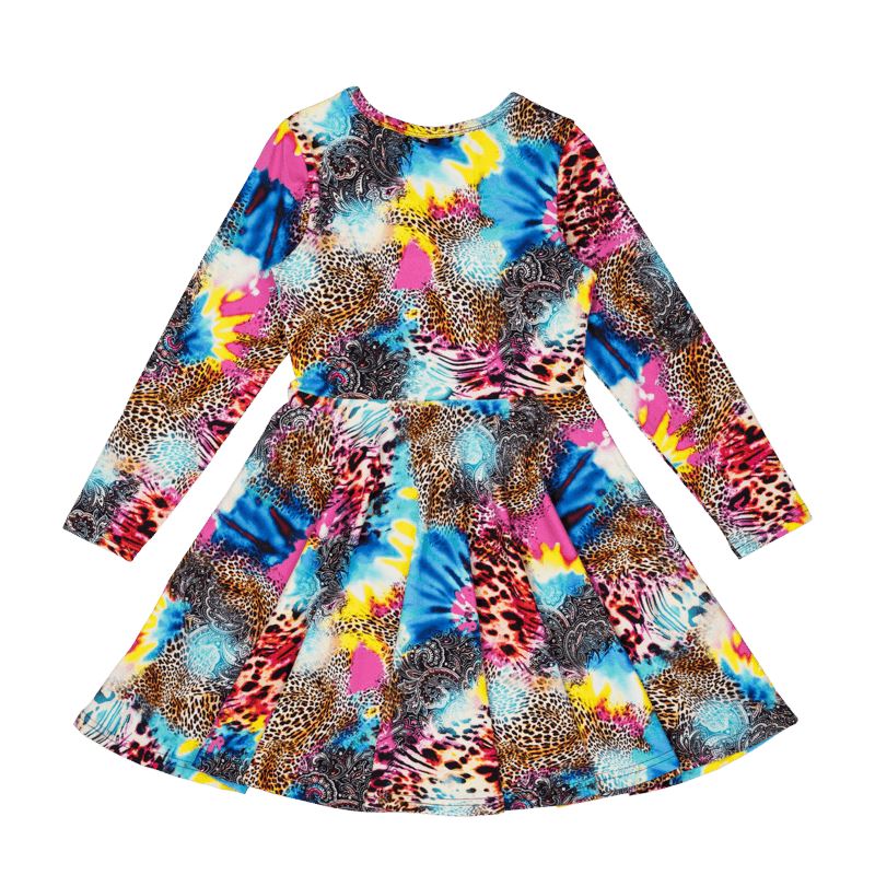 ABSTRACT LEOPARD LONG SLEEVE WAISTED DRESS