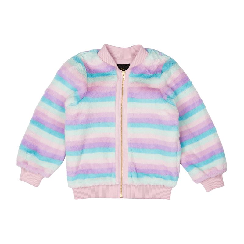 PASTEL STRIPE FAUX FUR JACKET