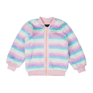 PASTEL STRIPE FAUX FUR JACKET