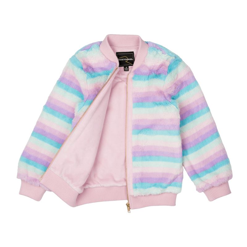 PASTEL STRIPE FAUX FUR JACKET