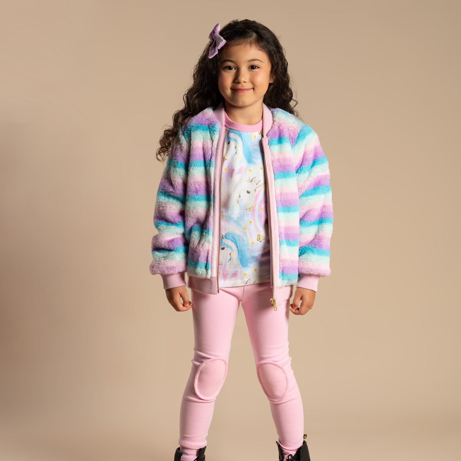 PASTEL STRIPE FAUX FUR JACKET