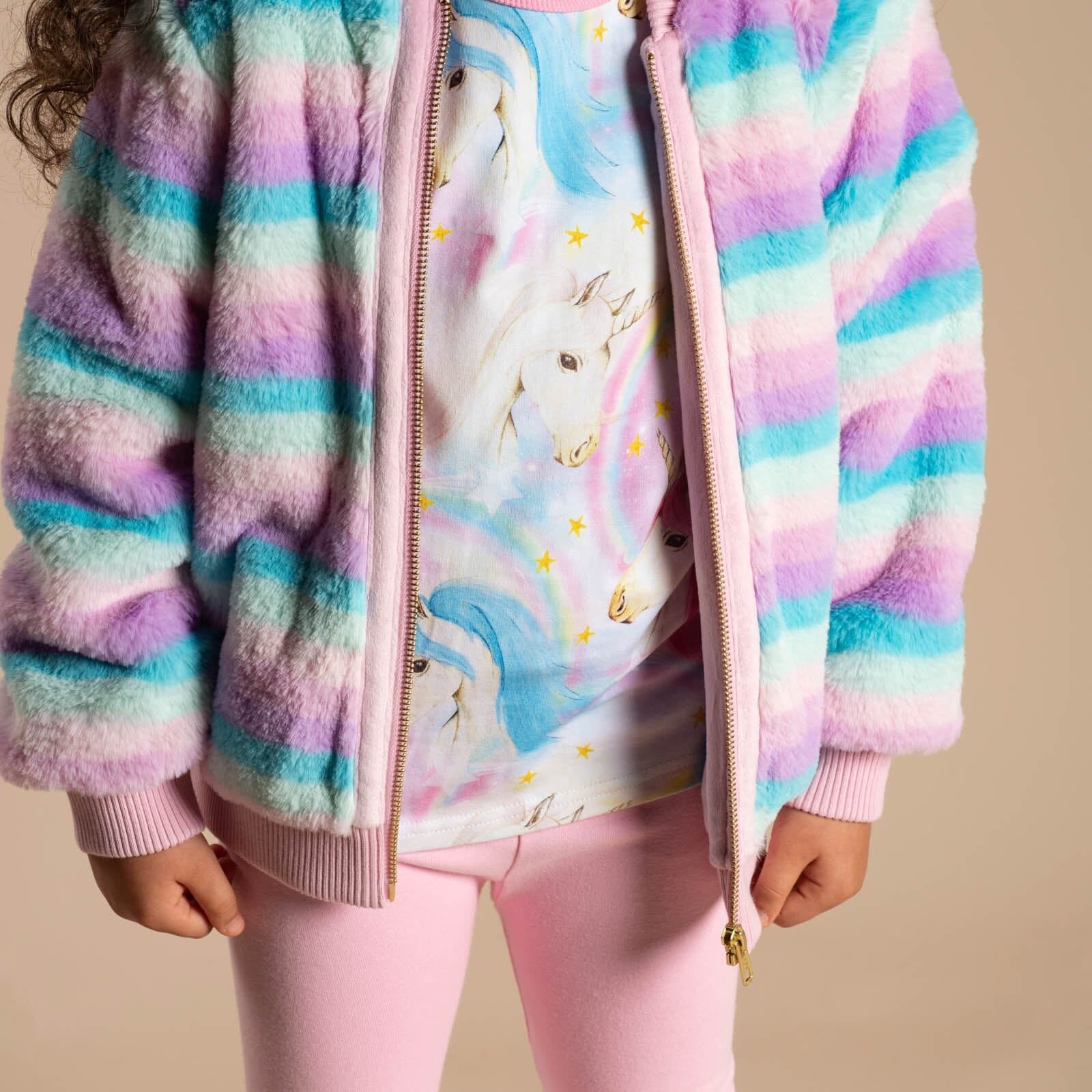 PASTEL STRIPE FAUX FUR JACKET