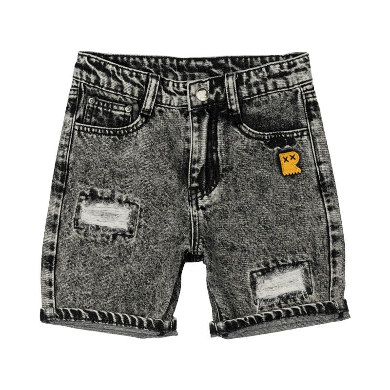 CHARCOAL RIPPED DENIM SHORTS