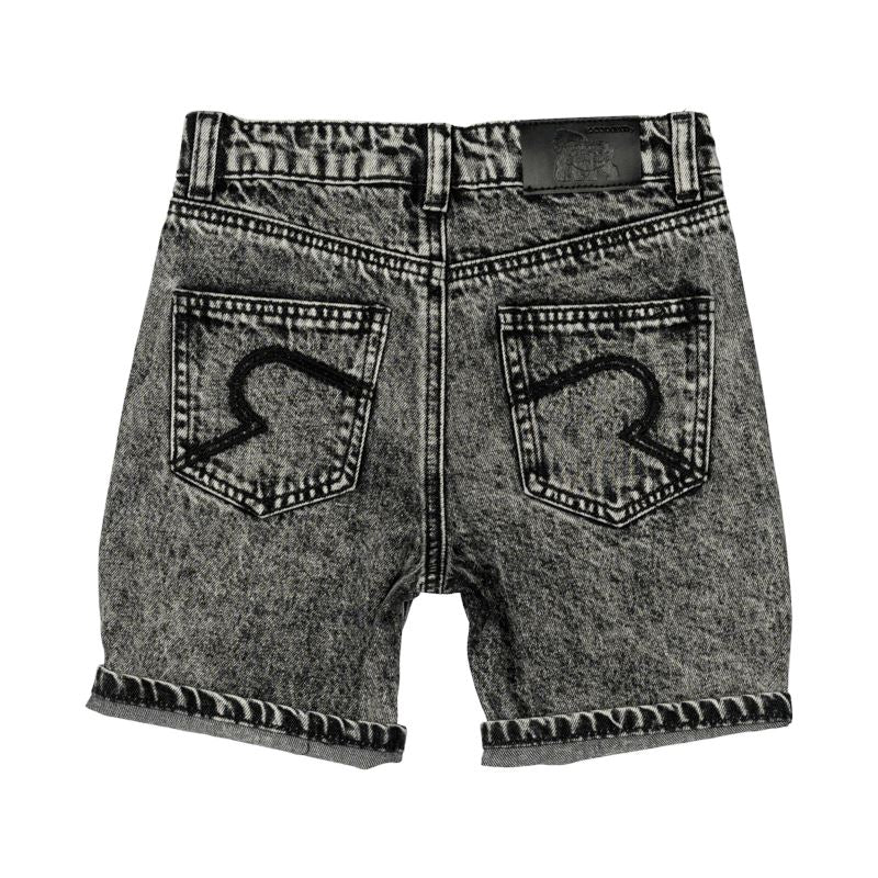 CHARCOAL RIPPED DENIM SHORTS