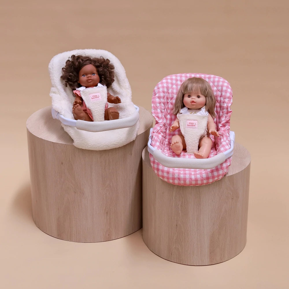 Dolls Car Seat Capsule (Pink Gingham)
