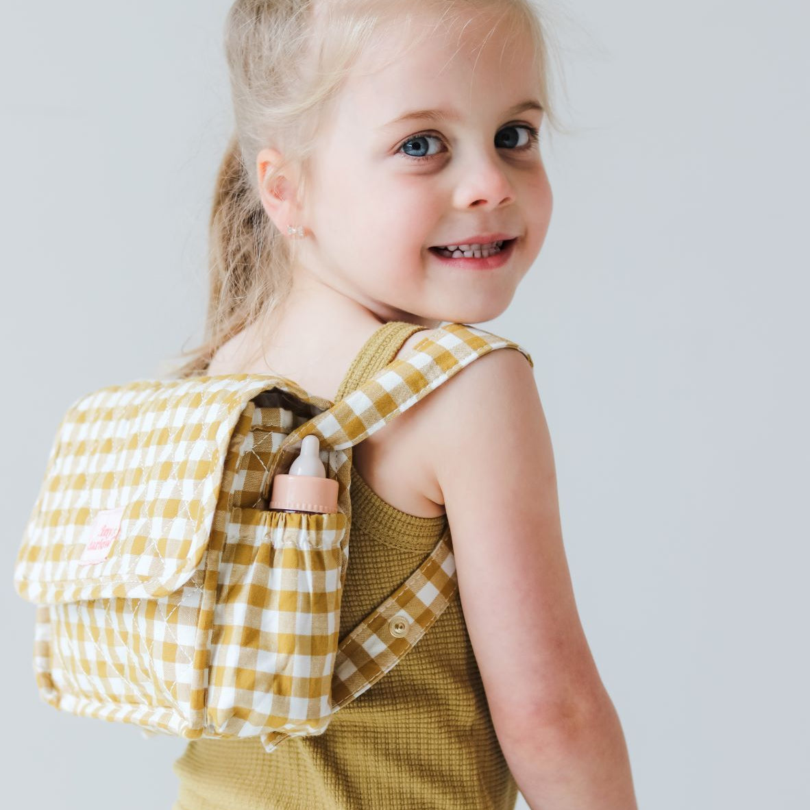 Convertible Dolls Nappy Bag (Mustard Gingham)